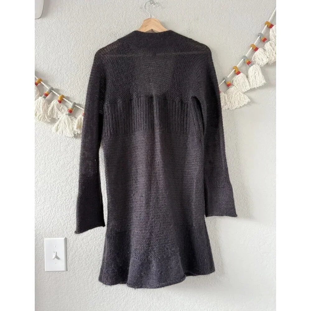 Eileen Fisher Mohair Wool Open Knit Snap Button Longline Cardigan Deep Purple S - Picture 2 of 9
